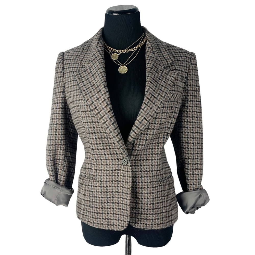 Vintage 80s Dark Academia Tweed Blazer Recycled Wool Neutral Jacket Small